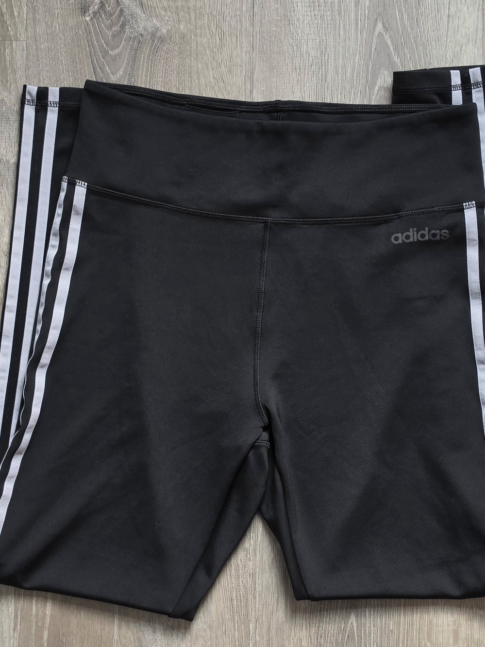 adidas Womens Black Athletic Leggings with Side Stripes